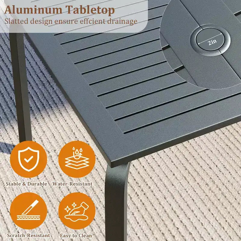 Table de terrasse en aluminium de qualité marine, table à manger extérieure moderne pour restaurants, arrière-cours, bords de piscine