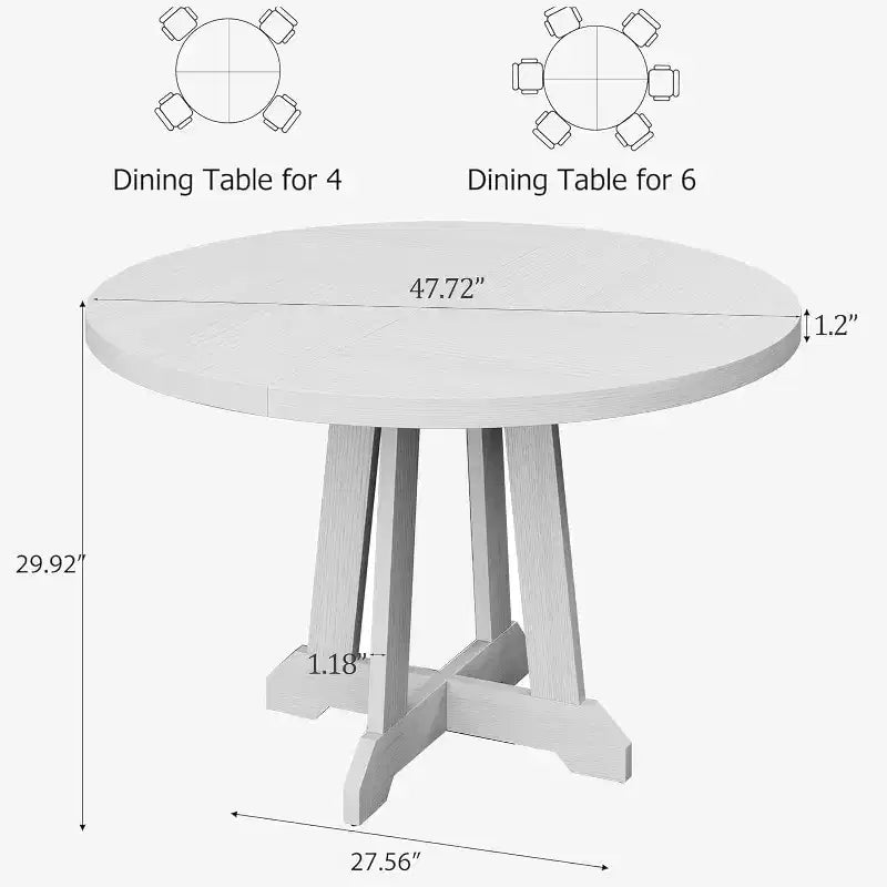 Table à manger ronde pour 4 à 6 personnes, table de salle à manger de 120 cm avec base piédestal en bois (table uniquement)