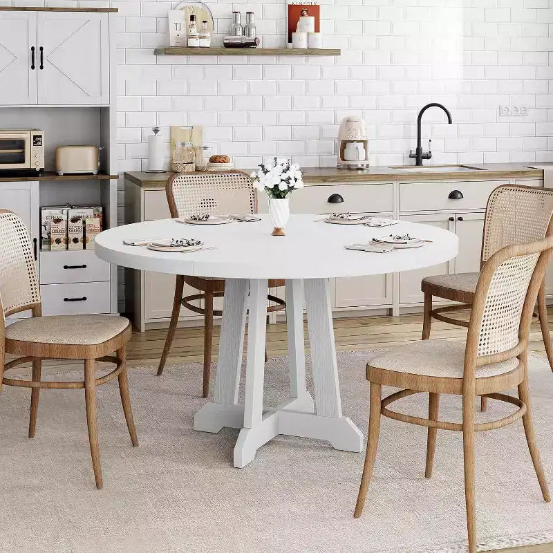 Table à manger ronde pour 4 à 6 personnes, table de salle à manger de 120 cm avec base piédestal en bois (table uniquement)