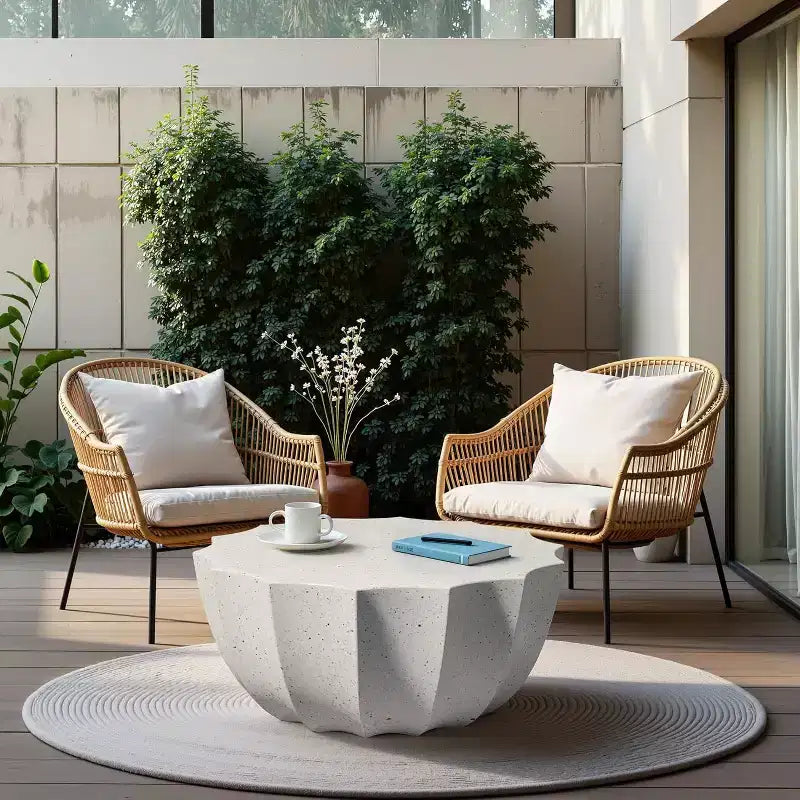 Table Basse Ronde Extérieure 35 Moderne Élégante Étanche et Aucun Assemblage Requis Table Basse d'Extérieur pour Patio, Jardin