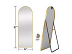 Miroir en pied arqué, avec bord fin en alliage d'aluminium, doré, de 60 x 170 cm avec support pour la décoration murale du salon et de la chambre.