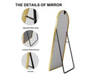Miroir en pied arqué, avec bord fin en alliage d'aluminium, doré, de 60 x 170 cm avec support pour la décoration murale du salon et de la chambre.