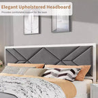 Cadre de lit King Size, Cadre de lit en bois avec tête de lit rembourrée en tissu, Aucun sommier tapissier requis, Lattes en bois robustes, Montage facile, Blanc