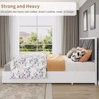 Cadre de lit King Size, Cadre de lit en bois avec tête de lit rembourrée en tissu, Aucun sommier tapissier requis, Lattes en bois robustes, Montage facile, Blanc