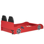 Lit de course pour garçons (taille jumeau), lit en forme de voiture avec lumière LED et dossier rembourré, cadre de lit plateforme en bois pour enfants