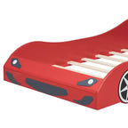 Lit de course pour garçons (taille jumeau), lit en forme de voiture avec lumière LED et dossier rembourré, cadre de lit plateforme en bois pour enfants