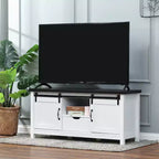 Meuble TV de ferme de 47,3 po de large pour salon avec porte coulissante de style grange, console multimédia avec rangement et tiroir blanc