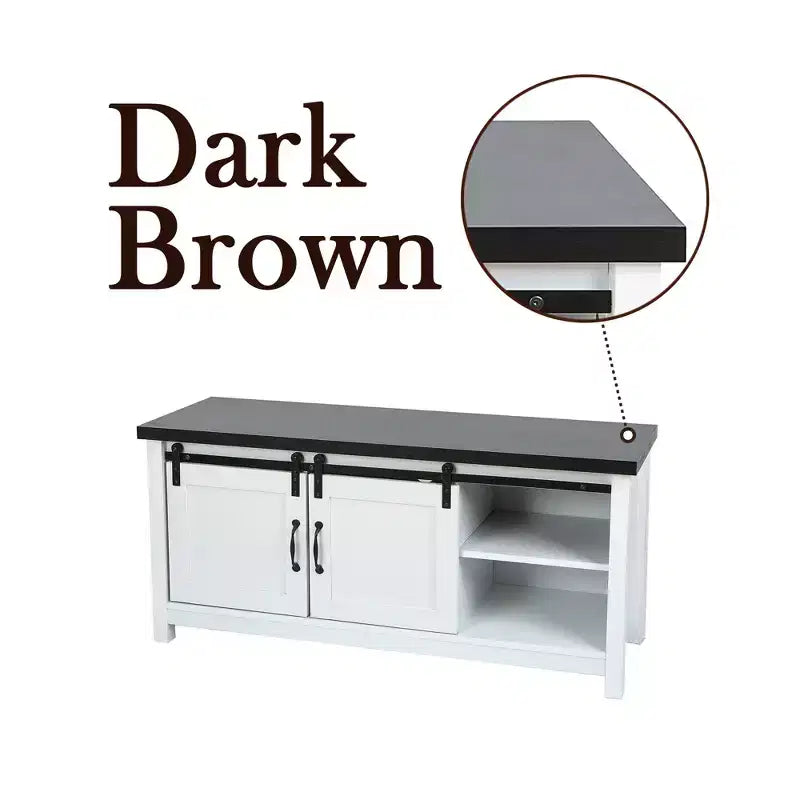 Meuble TV de ferme de 47,3 po de large pour salon avec porte coulissante de style grange, console multimédia avec rangement et tiroir blanc