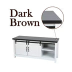 Meuble TV de ferme de 47,3 po de large pour salon avec porte coulissante de style grange, console multimédia avec rangement et tiroir blanc