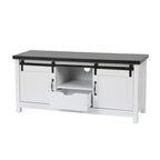 Meuble TV de ferme de 47,3 po de large pour salon avec porte coulissante de style grange, console multimédia avec rangement et tiroir blanc