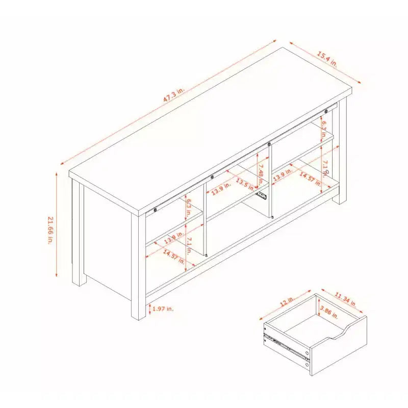 Meuble TV de ferme de 47,3 po de large pour salon avec porte coulissante de style grange, console multimédia avec rangement et tiroir blanc