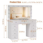 Coiffeuse avec prise de courant, 11 tiroirs de rangement avec miroir et 12 lumières LED, idéale pour les chambres