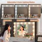 Coiffeuse avec prise de courant, 11 tiroirs de rangement avec miroir et 12 lumières LED, idéale pour les chambres