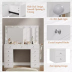 Coiffeuse avec prise de courant, 11 tiroirs de rangement avec miroir et 12 lumières LED, idéale pour les chambres