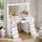 Coiffeuse avec prise de courant, 11 tiroirs de rangement avec miroir et 12 lumières LED, idéale pour les chambres
