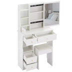 Coiffeuse de 74 cm avec tabouret rembourré et miroir coulissant à droite, coiffeuse multicouche avec rangement grande capacité, table de maquillage