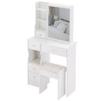 Coiffeuse de 74 cm avec tabouret rembourré et miroir coulissant à droite, coiffeuse multicouche avec rangement grande capacité, table de maquillage