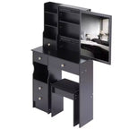 Coiffeuse de 74 cm avec tabouret rembourré et miroir coulissant à droite, coiffeuse multicouche avec rangement grande capacité, table de maquillage