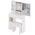 Coiffeuse de 74 cm avec tabouret rembourré et miroir coulissant à droite, coiffeuse multicouche avec rangement grande capacité, table de maquillage