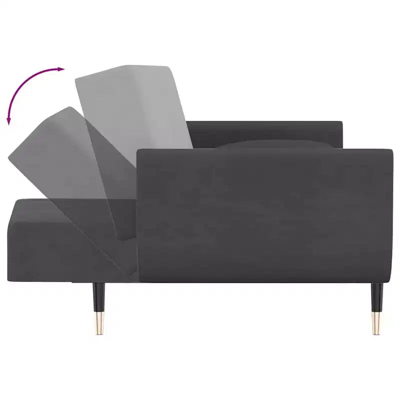 2 - Seater Sofa Bed with Two Pillows Dark Gray Velvet