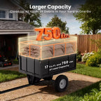 Remorque utilitaire robuste en acier, remorque pour VTT basculante, capacité de 480 litres (17 pi³), 340 kg (750 lb) avec côtés amovibles, remorque de jardin à atteler derrière un UTV