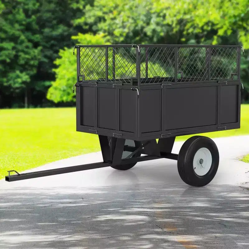 Remorque utilitaire robuste en acier, remorque pour VTT basculante, capacité de 480 litres (17 pi³), 340 kg (750 lb) avec côtés amovibles, remorque de jardin à atteler derrière un UTV