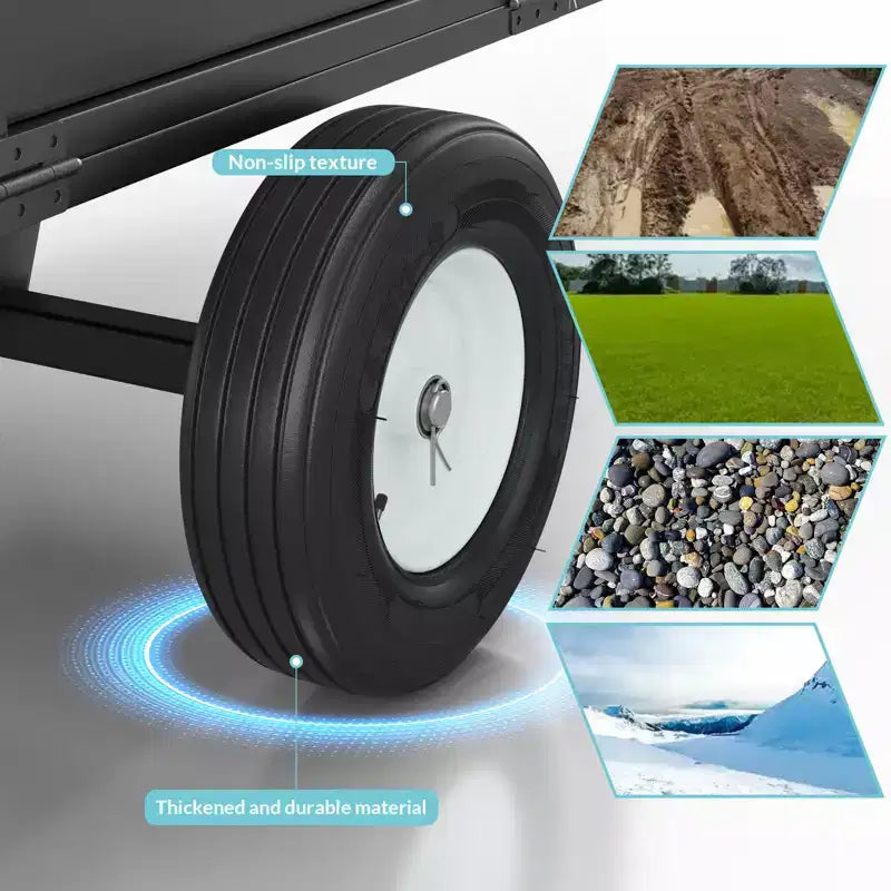 Remorque utilitaire robuste en acier, remorque pour VTT basculante, capacité de 480 litres (17 pi³), 340 kg (750 lb) avec côtés amovibles, remorque de jardin à atteler derrière un UTV