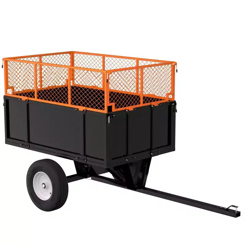 Remorque utilitaire robuste en acier, remorque pour VTT basculante, capacité de 480 litres (17 pi³), 340 kg (750 lb) avec côtés amovibles, remorque de jardin à atteler derrière un UTV