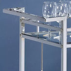 Chariot de service Buncrana en verre trempé chromé : motifs quadrilobe contemporains, étagères en verre trempé