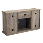 Meuble TV avec portes coulissantes et cheminée électrique, pour téléviseurs jusqu'à 60 po, chêne gris antique - MDF et quincaillerie en nickel, gestion des câbles