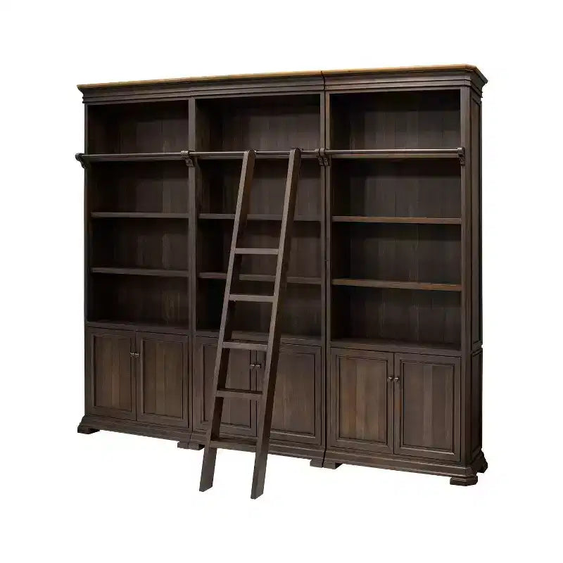 94" Sonoma Bookcase Wall with Wood Ladder Brown - Martin Furniture: Open Shelving Storage, 15-Tier, Bronze Hardware