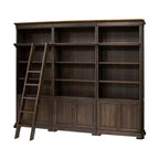 Bibliothèque murale Sonoma de 94 pouces avec échelle en bois, étagères ouvertes, 15 niveaux, quincaillerie en bronze