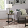Table d'appoint ronde Brookline 50,8 cm en bois avec revêtement en béton gris béton - Plateau chic, piètement en X robuste