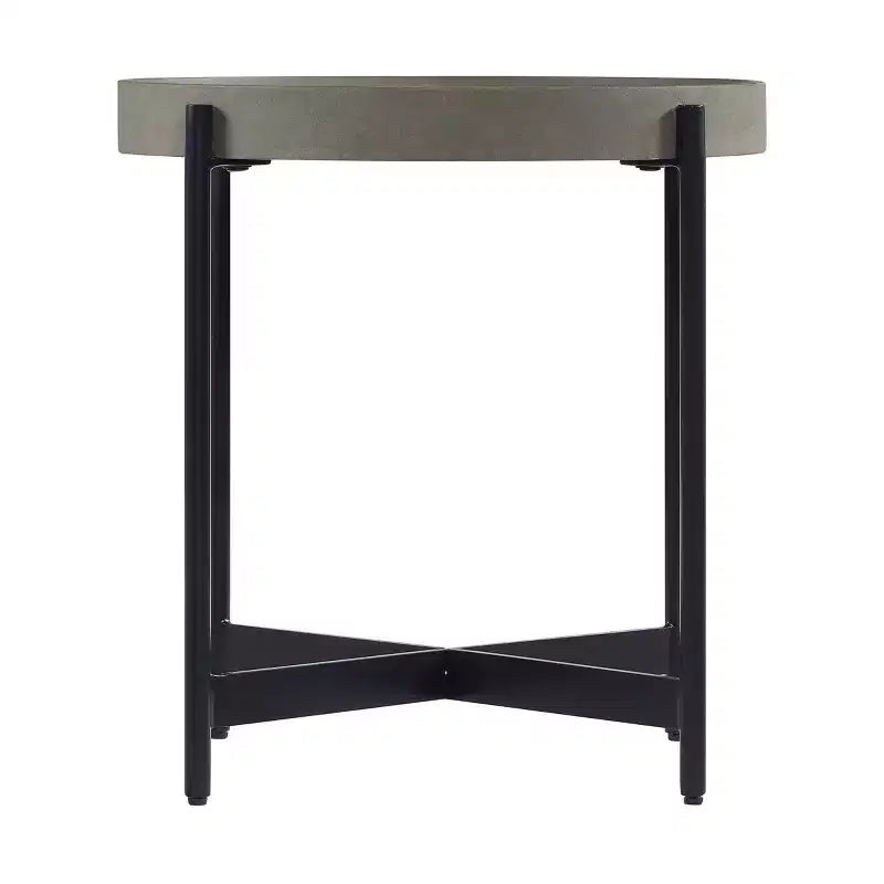 Table d'appoint ronde Brookline 50,8 cm en bois avec revêtement en béton gris béton - Plateau chic, piètement en X robuste