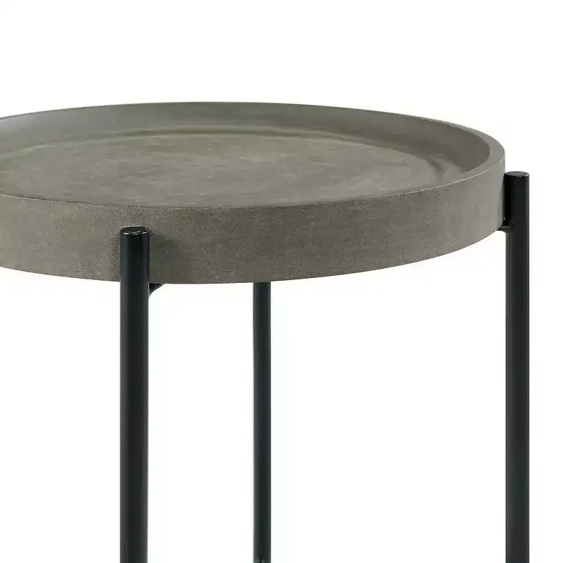 20" Brookline Round Wood with Concrete Coating End Table Concrete Gray - Chic Tray Top, Sturdy X - Frame
