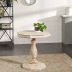 Table d'appoint en bois blanchi style ferme, fabriquée à la main, aucun assemblage requis.
