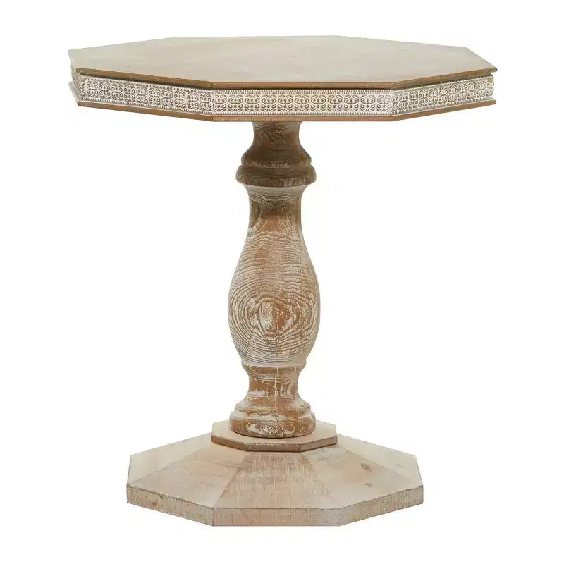 Table d'appoint en bois blanchi style ferme, fabriquée à la main, aucun assemblage requis.