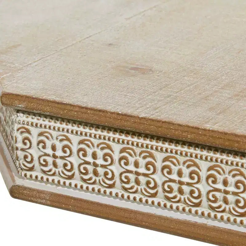 Table d'appoint en bois blanchi style ferme, fabriquée à la main, aucun assemblage requis.