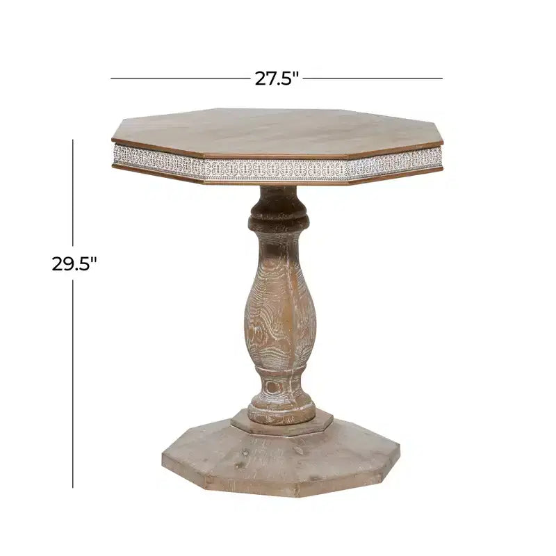 Table d'appoint en bois blanchi style ferme, fabriquée à la main, aucun assemblage requis.