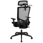 Chaise de bureau ergonomique en maille avec mécanisme synchrone, appui-tête réglable par pivotement, support lombaire, porte-manteau et accoudoirs réglables