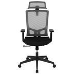 Chaise de bureau ergonomique en maille avec mécanisme synchrone, appui-tête réglable par pivotement, support lombaire, porte-manteau et accoudoirs réglables