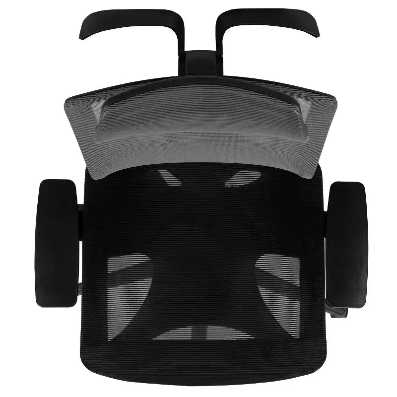 Chaise de bureau ergonomique en maille avec mécanisme synchrone, appui-tête réglable par pivotement, support lombaire, porte-manteau et accoudoirs réglables