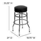 Tabouret de bar/restaurant chromé rétro à double anneau et sans dossier