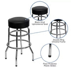 Tabouret de bar/restaurant chromé rétro à double anneau et sans dossier