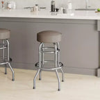 Tabouret de bar/restaurant chromé rétro à double anneau et sans dossier