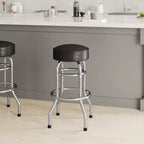 Tabouret de bar/restaurant chromé rétro à double anneau et sans dossier