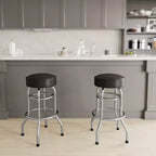 Tabouret de bar/restaurant chromé rétro à double anneau et sans dossier