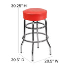 Tabouret de bar/restaurant chromé rétro à double anneau et sans dossier