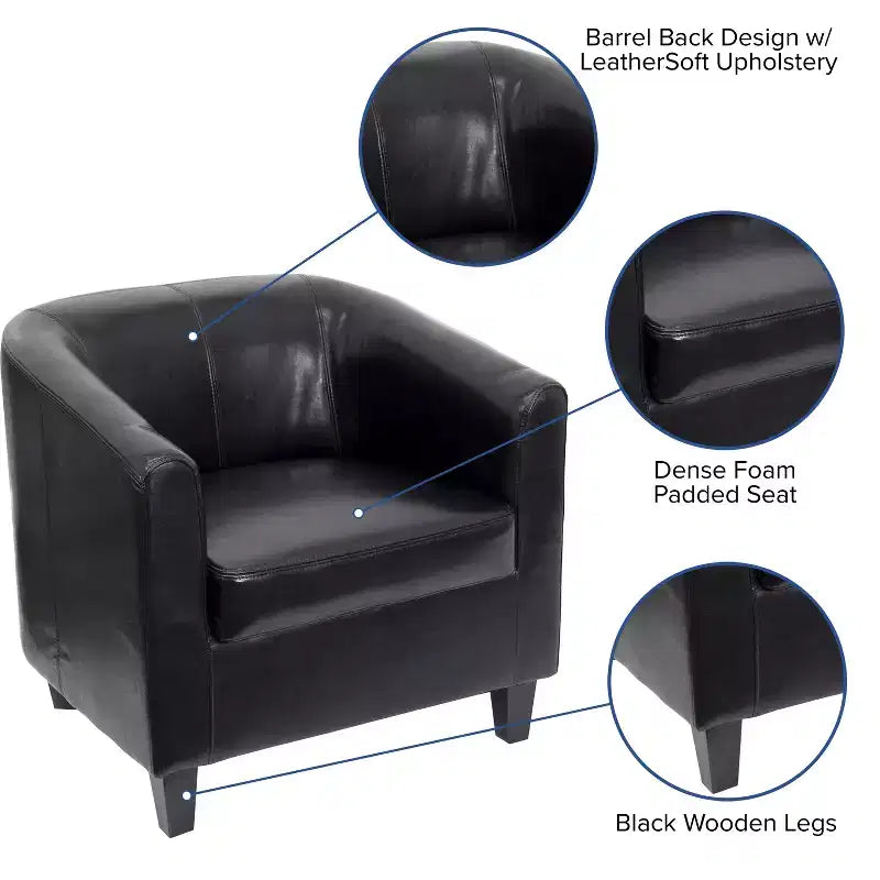 Fauteuil de salon en cuir avec accoudoirs inclinés