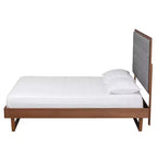 Lit plate-forme en bois (Gris/Noyer): Sommier non inclus, avec tête de lit capitonnée